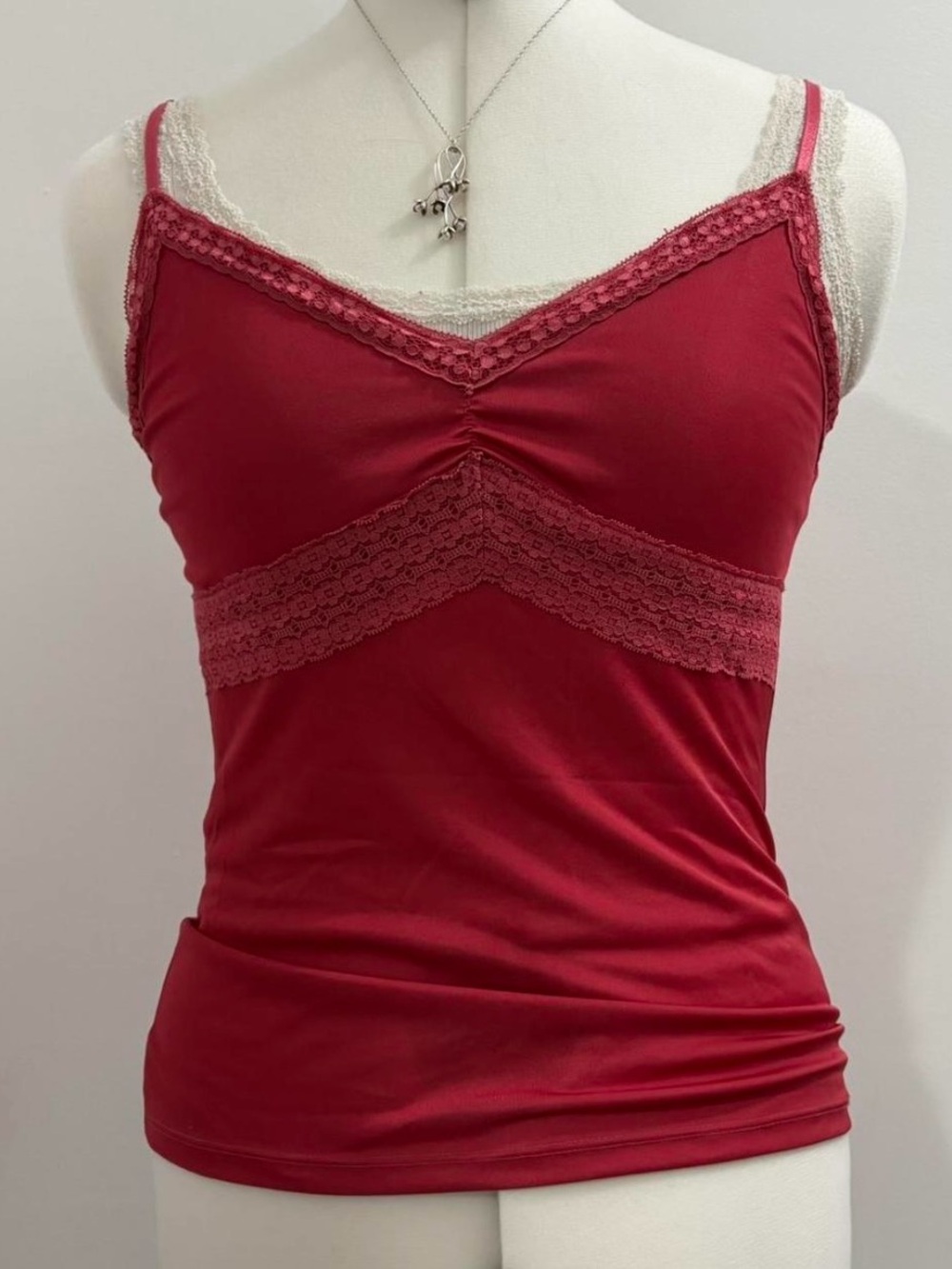 Pink lace cami top with built in bra